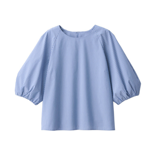 Women's Quick Dry Broadcloth Half Sleeve Striped Blouse Blue Stripe MUJI