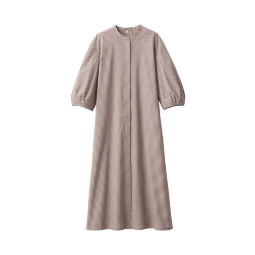 Women's Quick Dry Broadcloth 3/4 Sleeve Patterned Dress Brown Stripe MUJI