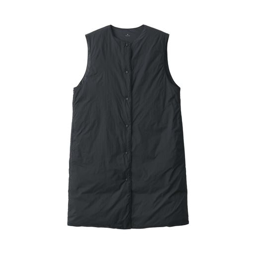 Women's Lightweight Down Collarless Long Vest Black MUJI