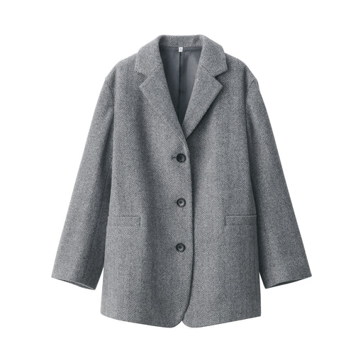 Women's Reclaimed Wool Blend Jacket Coat Gray Pattern MUJI