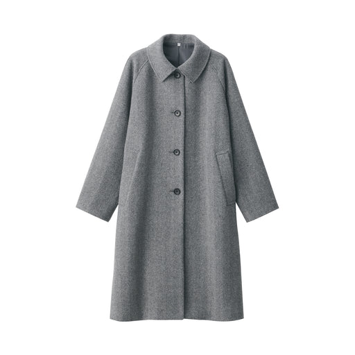 Women's Reclaimed Wool Blend Stand Fall Collar Coat Gray Pattern MUJI