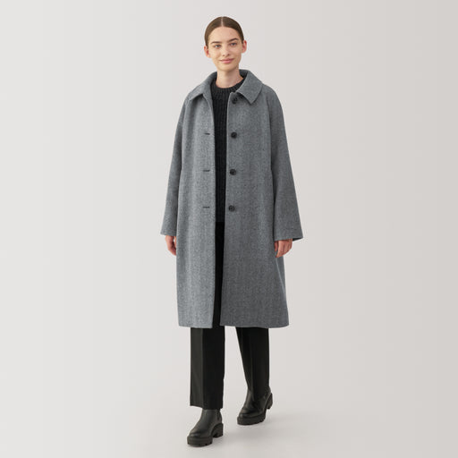 Women's Reclaimed Wool Blend Stand Fall Collar Coat MUJI