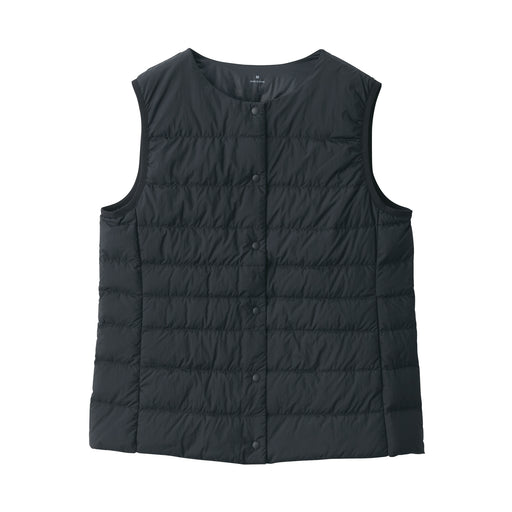 Women's Lightweight Down Collarless Vest Black MUJI