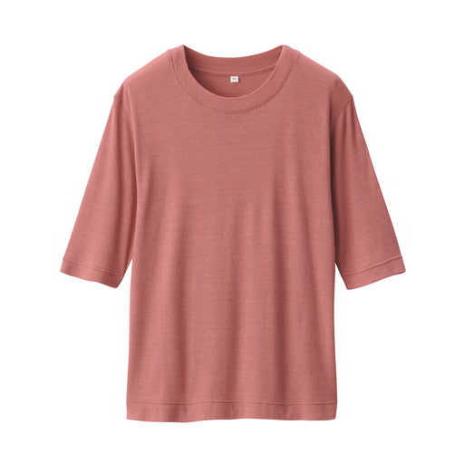 Women's Soy Fiber Blend Ribbed Crew Neck Half Sleeve T-Shirt Pink MUJI