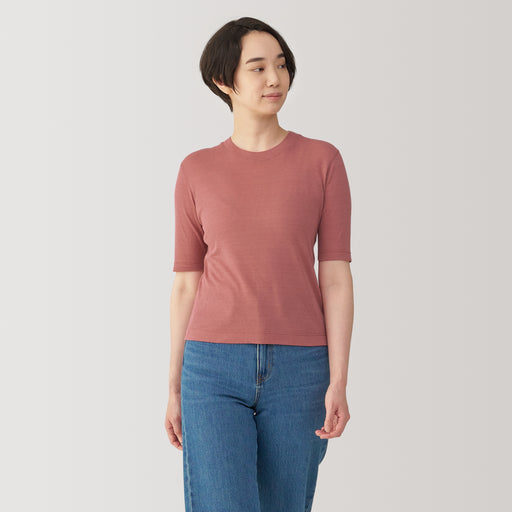 Women's Soy Fiber Blend Ribbed Crew Neck Half Sleeve T-Shirt MUJI