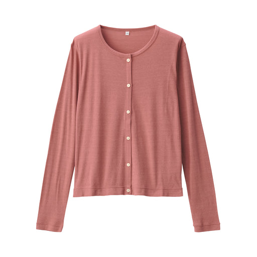 Women's Soy Fiber Blend Ribbed Crew Neck Cardigan Pink MUJI