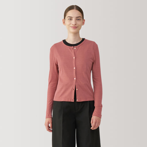 Women's Soy Fiber Blend Ribbed Crew Neck Cardigan MUJI