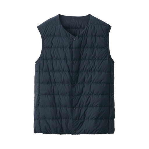 Men's Lightweight Down Collarless Vest Dark Navy MUJI