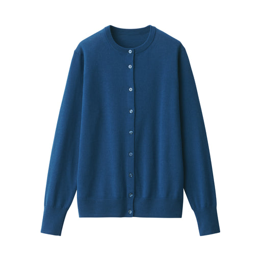 Women's Washable High Gauge Wool Crew Neck Cardigan Blue MUJI