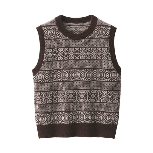 Women's Andes Wool Jacquard Pattern Vest Brown Pattern MUJI