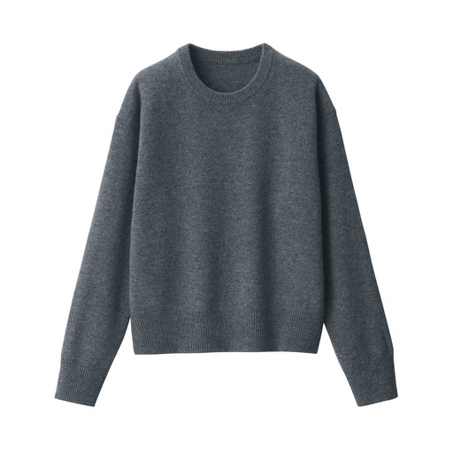 Women's Washable Mid-Gauge Crew Neck Sweater Charcoal Gray MUJI