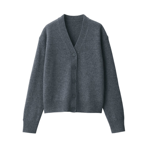 Women's Washable Mid-Gauge V-Neck Cardigan Charcoal Gray MUJI