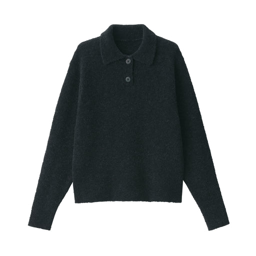 Women's Wool Blend Boucle Polo Sweater Dark Gray MUJI