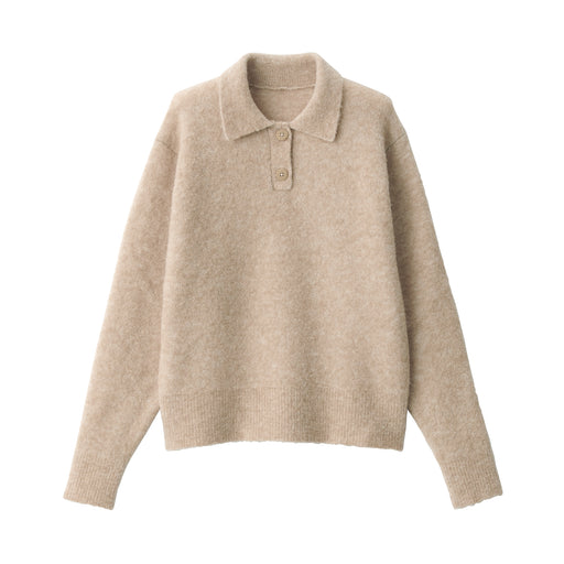 Women's Wool Blend Boucle Polo Sweater Light Beige MUJI