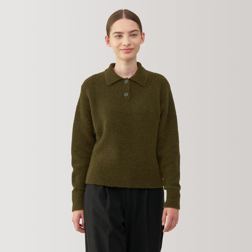 Women's Wool Blend Boucle Polo Sweater MUJI