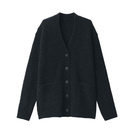 Women's Wool Blend Boucle V-Neck Cardigan Dark Gray MUJI