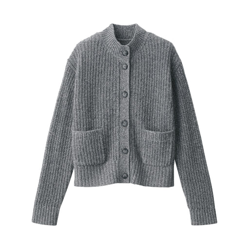 Women's Yak Blend Mock Neck Cardigan Gray MUJI