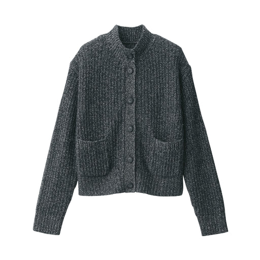 Women's Yak Wool Blend Mock Neck Cardigan Charcoal Gray MUJI