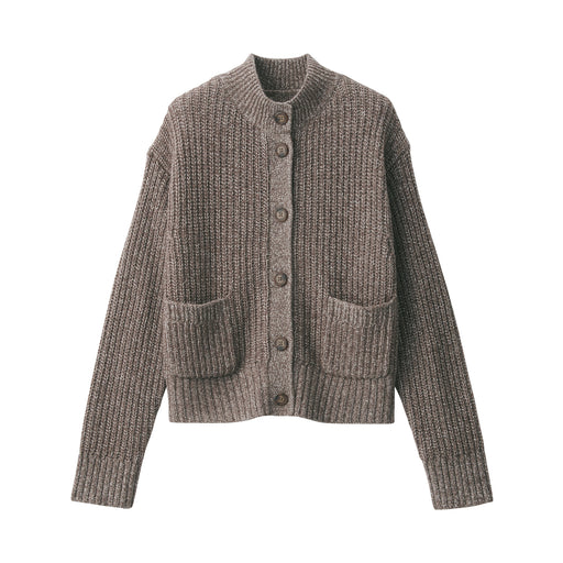 Women's Yak Blend Mock Neck Cardigan Dark Mocha Brown MUJI