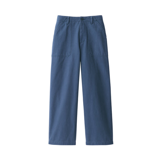 Women's Washed Herringbone Baker Trousers Blue MUJI