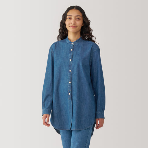 Women's Washed Denim Stand Collar Long Shirt MUJI