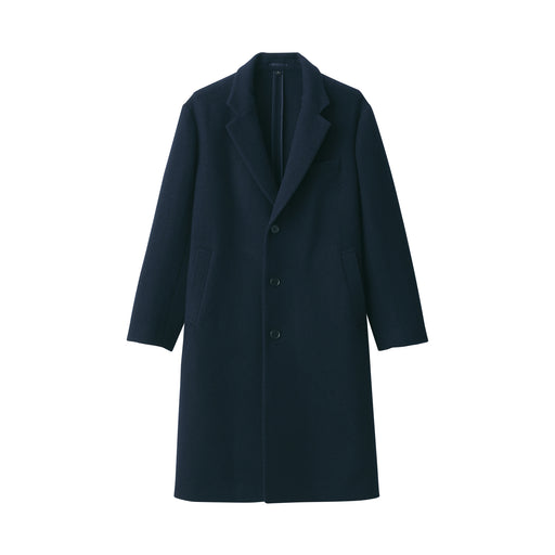 Men's Reclaimed Wool Blend Chester Coat Dark Navy MUJI