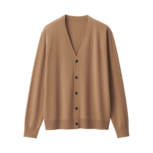 Men's Washable High-Gauge V Neck Cardigan Camel MUJI