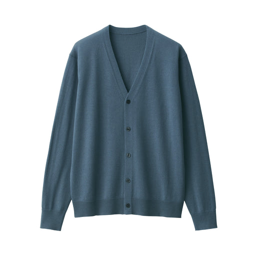 Men's Washable High-Gauge V Neck Cardigan Blue MUJI