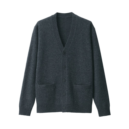 Men's Washable Mid-Gauge V Neck Cardigan Charcoal Gray MUJI