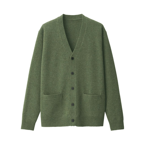 Men's Washable Mid-Gauge V Neck Cardigan Khaki Green MUJI