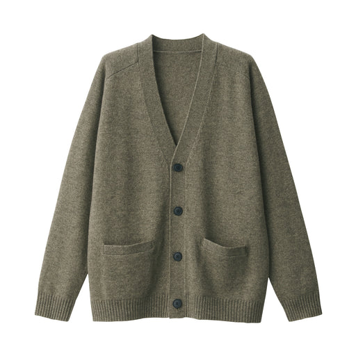 Men's Wool Yak V-Neck Cardigan Khaki Green MUJI USA