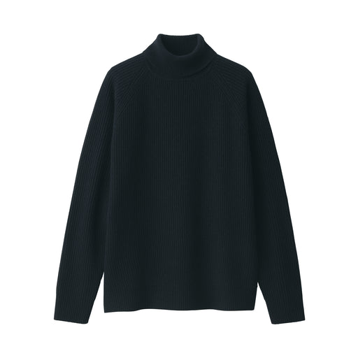 Men's Wool Yak Ribbed Turtleneck Sweater Black MUJI USA