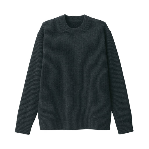 Men's Yak Wool Ribbed Crew Neck Sweater Charcoal Gray MUJI USA