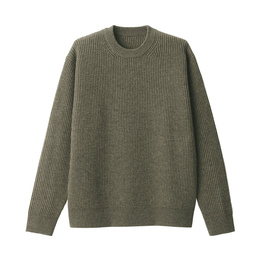 Men's Wool Yak Ribbed Crew Neck Sweater Khaki Green MUJI USA