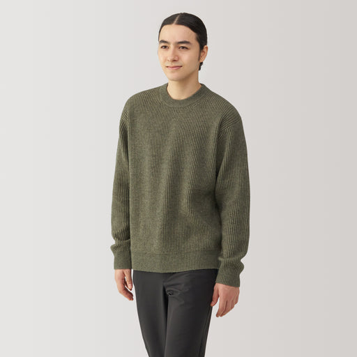 Men's Wool Yak Ribbed Crew Neck Sweater MUJI USA