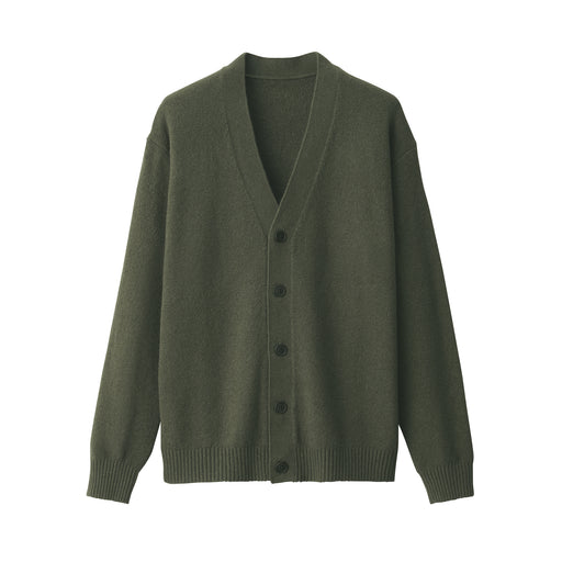 Men's Soy Fiber Mid-Gauge V-Neck Cardigan Dark Green MUJI