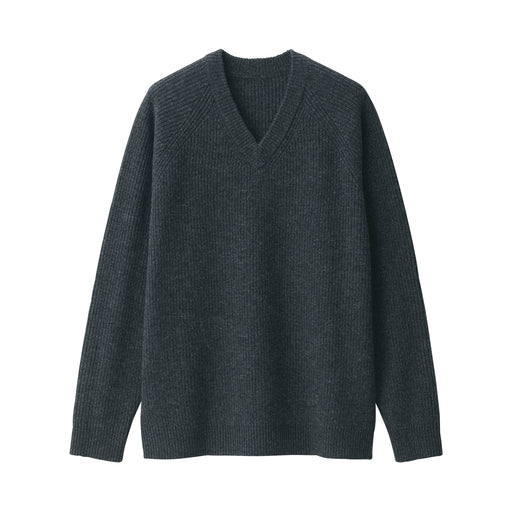 Men's Mid-Gauge V Neck Sweater Charcoal Gray MUJI