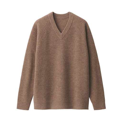 Men's Mid-Gauge V Neck Sweater Camel MUJI