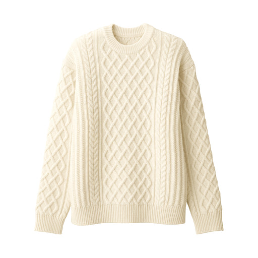 Men's Andes Wool Cable Knit Crew Neck Sweater Natural MUJI USA