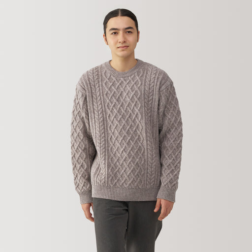 Men's Andes Wool Cable Knit Crew Neck Sweater MUJI USA