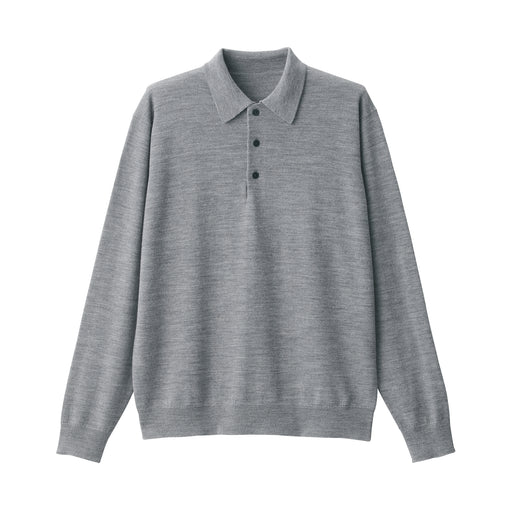 Men's Washable High-Gauge Polo Sweater Gray MUJI