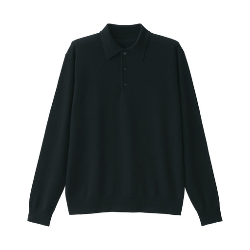 Men's Washable High-Gauge Polo Sweater Black MUJI