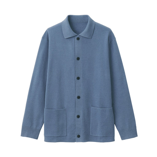 Men's Washable Milano Ribbed Shirt Cardigan Blue MUJI