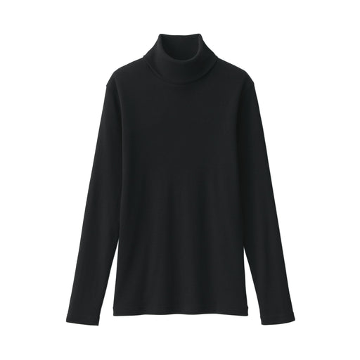 Women's Soy Fiber Blend Ribbed Turtleneck Long Sleeve T-Shirt Black MUJI