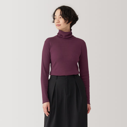 Women's Soy Fiber Blend Ribbed Turtleneck Long Sleeve T-Shirt MUJI