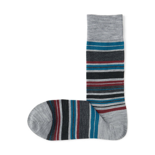 Right Angle Lustrous Wool Mix Thin Socks Gray Stripe MUJI