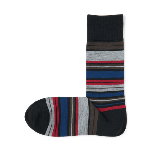 Right Angle Lustrous Wool Mix Thin Socks Black Stripe MUJI