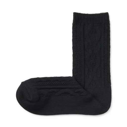 Right Angle Loose Top Cable Stitch Socks Black 23-25cm (US W7-9 M5-7.5) MUJI