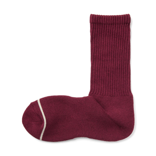 Right Angle Warm Cotton Blend Thick Crew Socks Burgundy MUJI