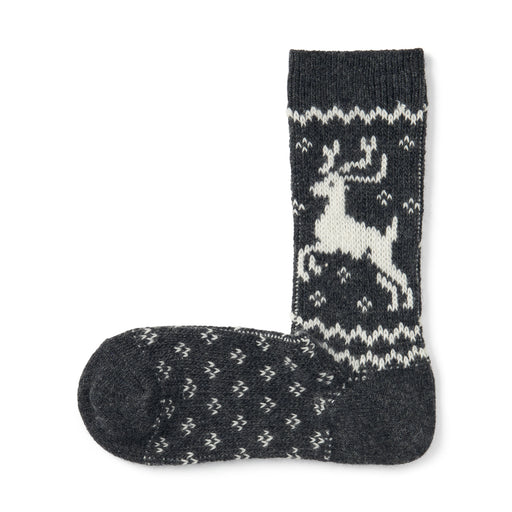 Right Angle Loose Top Reindeer Pattern Socks Charcoal Gray 23-25cm (US W7-9 M5-7.5) MUJI